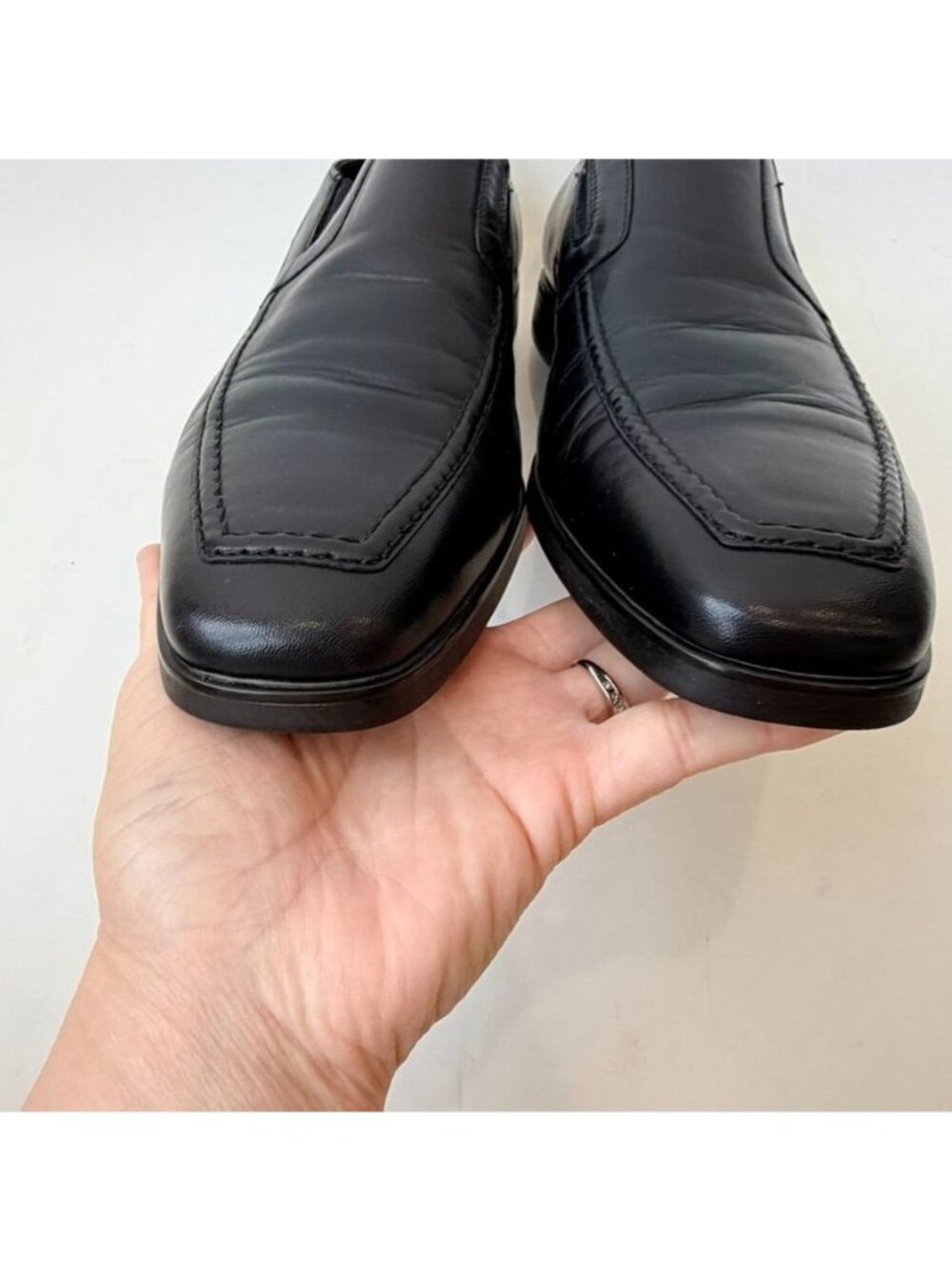 Santoni Leather Slip-On Dress Loafers Men's Size 10D Black Made In Italy - Picture 5 of 10